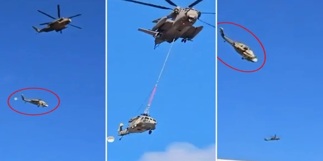 İsrail Ordusuna Ait Helikopter Taşıma Sırasında Tarlaya Çakıldı